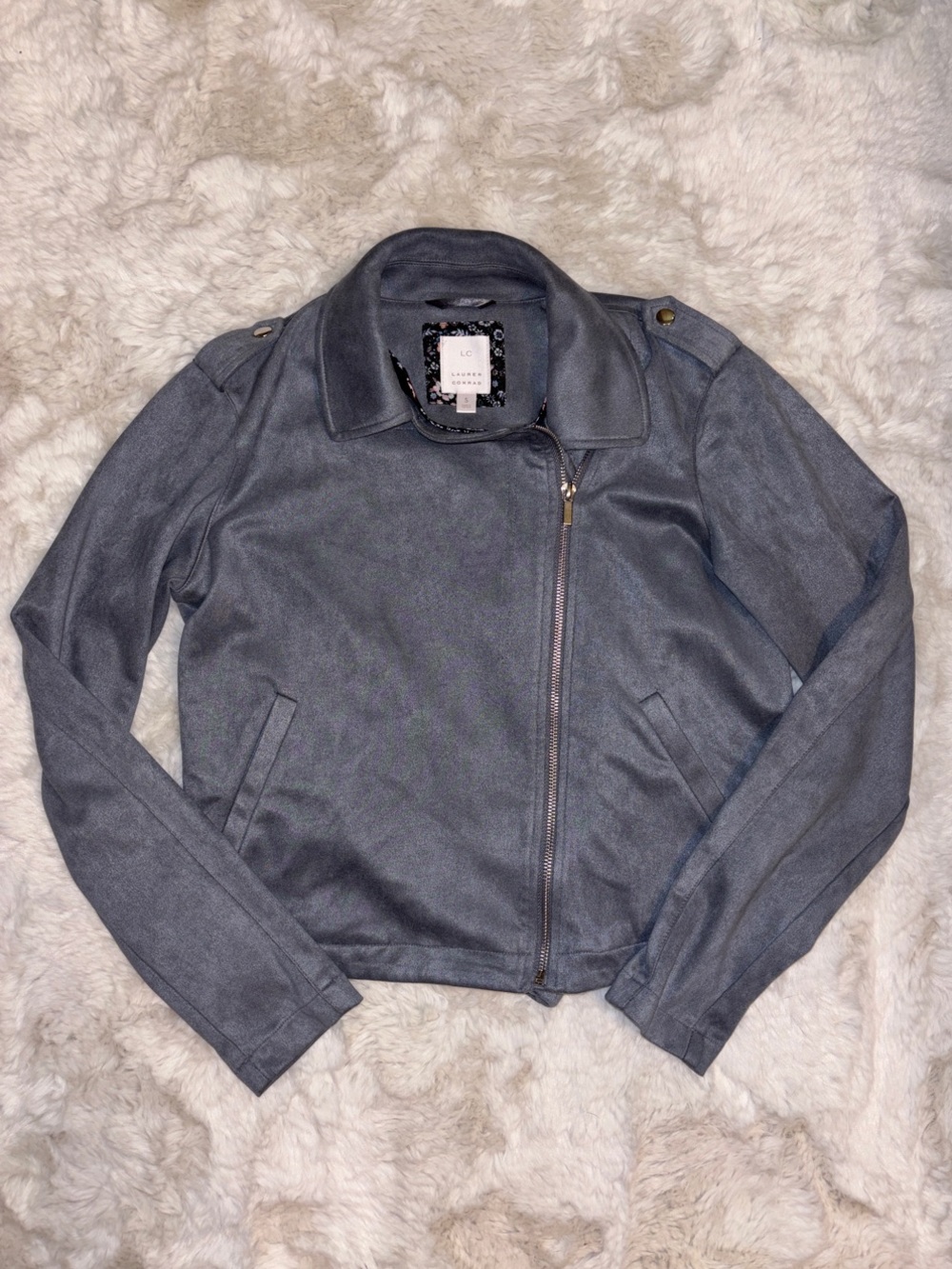 LC Lauren Conrad Gray Faux Suede Moto Jacket